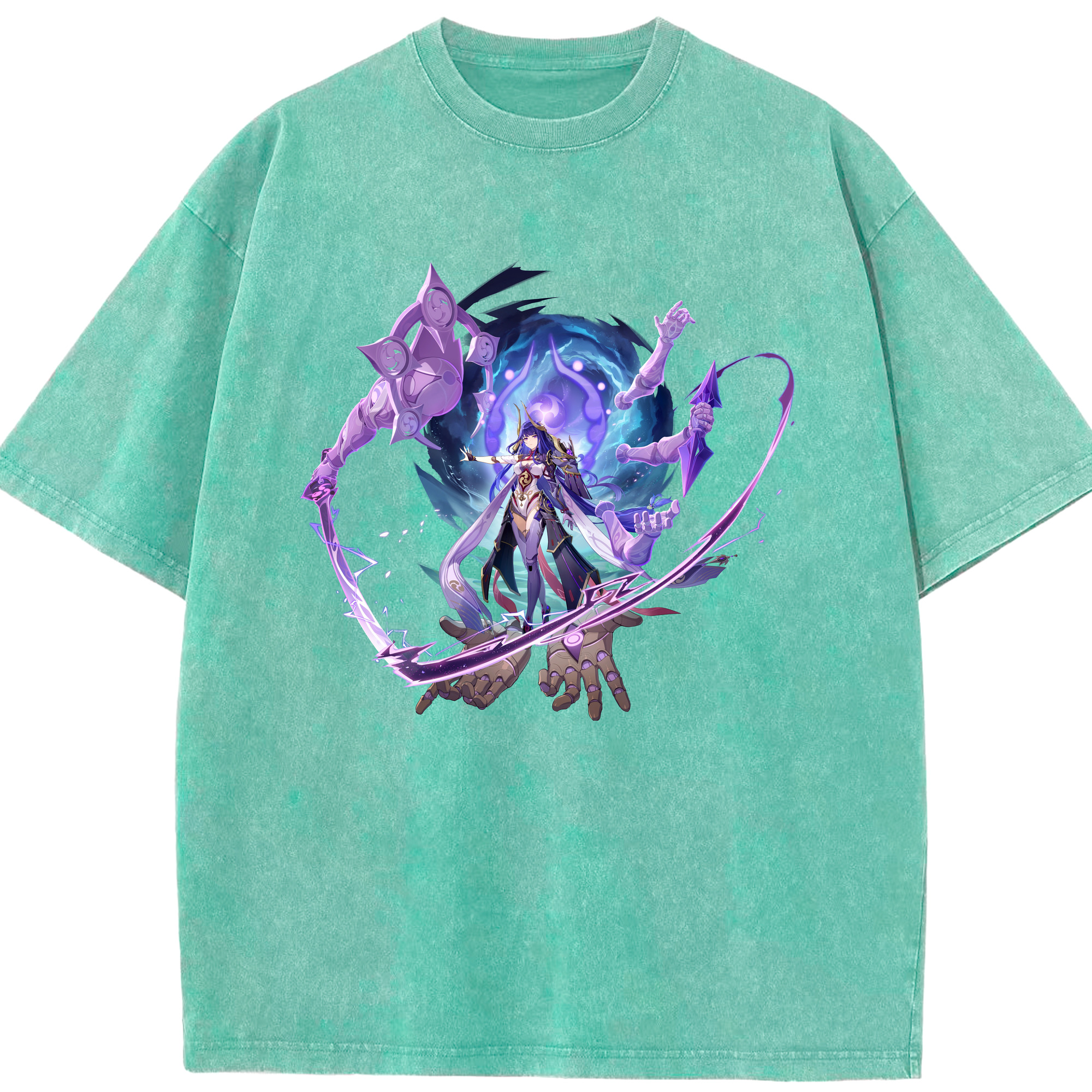 げんし神 雷電将軍 らいでんしょうぐん genshin Raiden Shogun 綿100% ヴィンテージ風 半袖Tシャツ（フロントプリント）